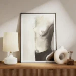 affiche artistique portrait de femme torse nu a laquarelle dans les tons naturel meuble.webp