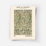 affiche arts crafts avec motif floral vert et rouge sur fond beige typographie a.webp
