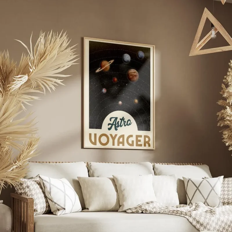 affiche astro voyager avec systeme solaire planetes en orbite et typographie ast salon.webp