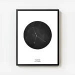 affiche astrologique du cancer avec typographie cercle noir et constellation min avec cadre.webp