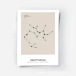 affiche astrologique du sagittaire avec une constellation noire et texte sur fon.webp