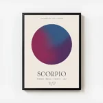 affiche astrologique scorpion avec un globe degrade rose violet bleu et texte ty avec cadre.webp