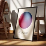 affiche astrologique scorpion avec un globe degrade rose violet bleu et texte ty encadre.webp