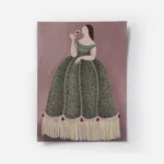 affiche audacieuse dessin de femme moderne en robe verte a franges sirotant du v.webp