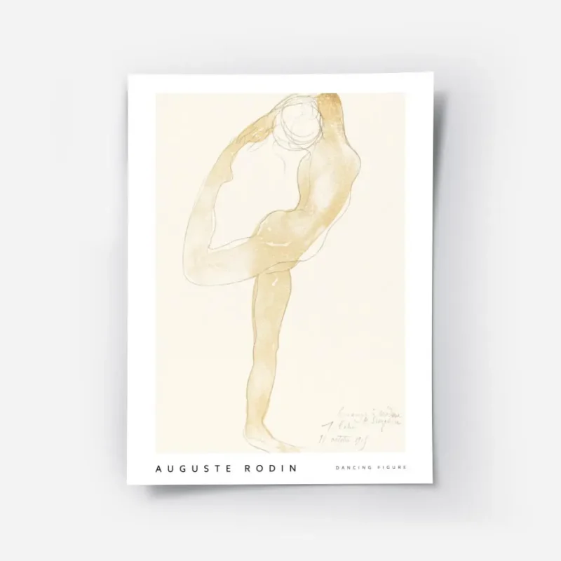 affiche auguste rodin figure de danseuse en tons beiges et dores sur un fond cla.webp