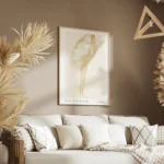 affiche auguste rodin figure de danseuse en tons beiges et dores sur un fond cla salon.webp