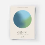 affiche aura energy gemeaux avec globe bleu et vert typographie gemeaux et symbo.webp