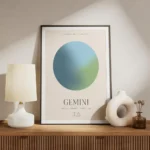 affiche aura energy gemeaux avec globe bleu et vert typographie gemeaux et symbo meuble.webp