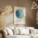 affiche aura energy gemeaux avec globe bleu et vert typographie gemeaux et symbo salon.webp