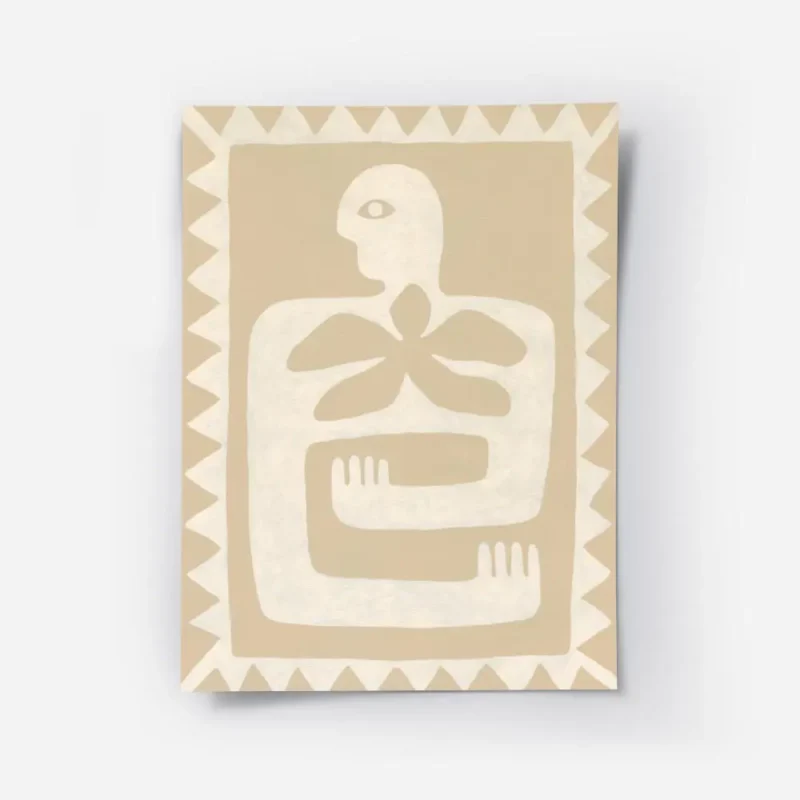affiche aux couleurs beiges et blanc casse representant une silhouette humaine s.webp