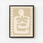 affiche aux couleurs beiges et blanc casse representant une silhouette humaine s avec cadre.webp
