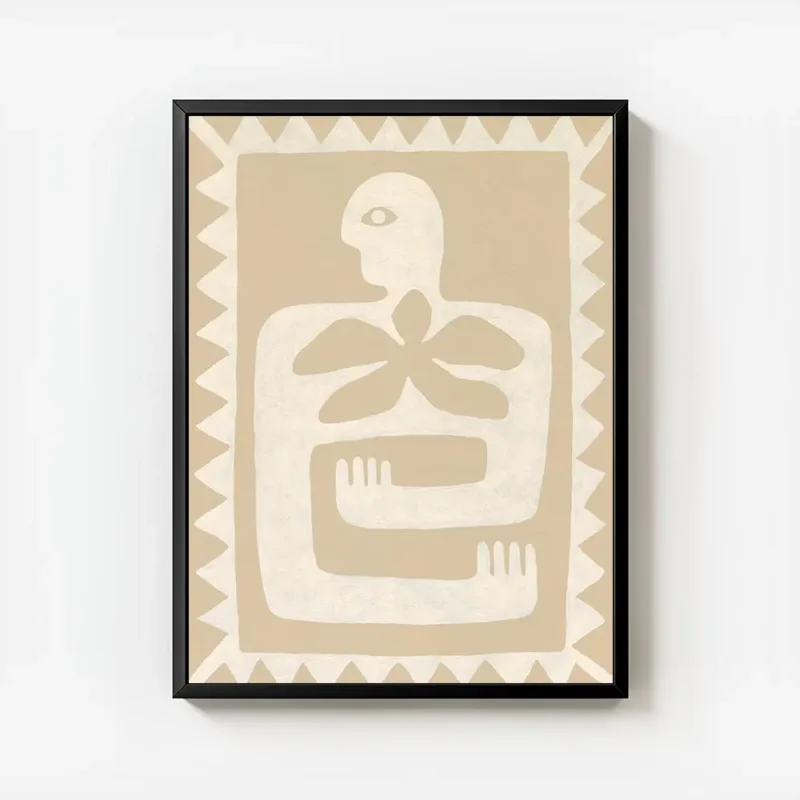 affiche aux couleurs beiges et blanc casse representant une silhouette humaine s avec cadre.webp