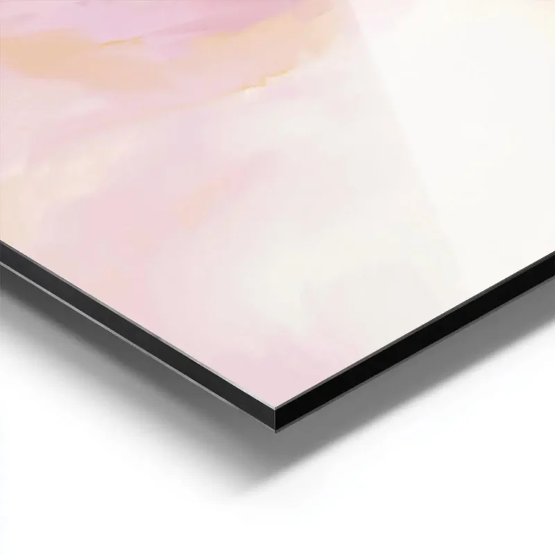 affiche aux couleurs douces et pastel rose jaune et orange avec des coups de pin aluminium.webp