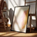 affiche aux couleurs douces et pastel rose jaune et orange avec des coups de pin encadre.webp