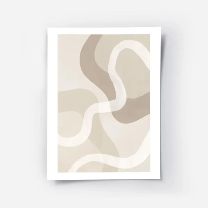 affiche aux formes abstraites et ondulees dans des tons de beige brun et blanc.webp