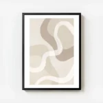 affiche aux formes abstraites et ondulees dans des tons de beige brun et blanc avec cadre.webp