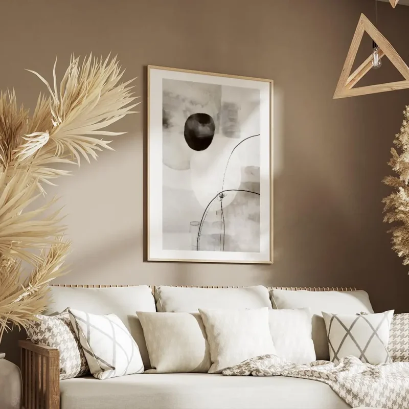 affiche aux formes abstraites monochromes en gris noir et blanc avec effet de co salon.webp
