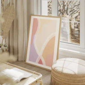affiche aux formes douces et organiques avec des aplats de couleurs pastel comme salon beige.webp
