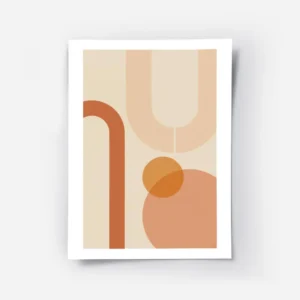 affiche aux formes geometriques orange et peche sur fond beige avec bordure blan.webp