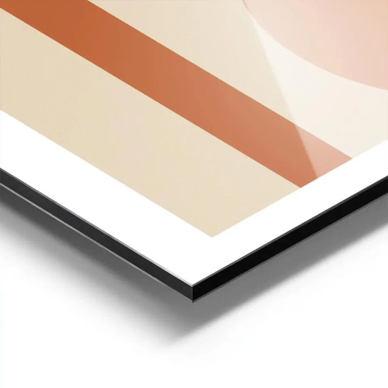 affiche aux formes geometriques orange et peche sur fond beige avec bordure blan aluminium.webp