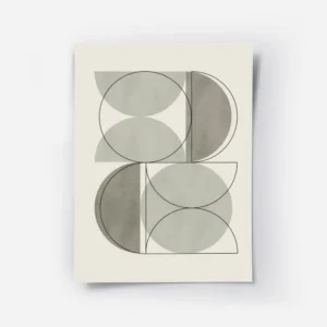 affiche aux formes geometriques vertes avec des lignes noires sur un fond beige .webp