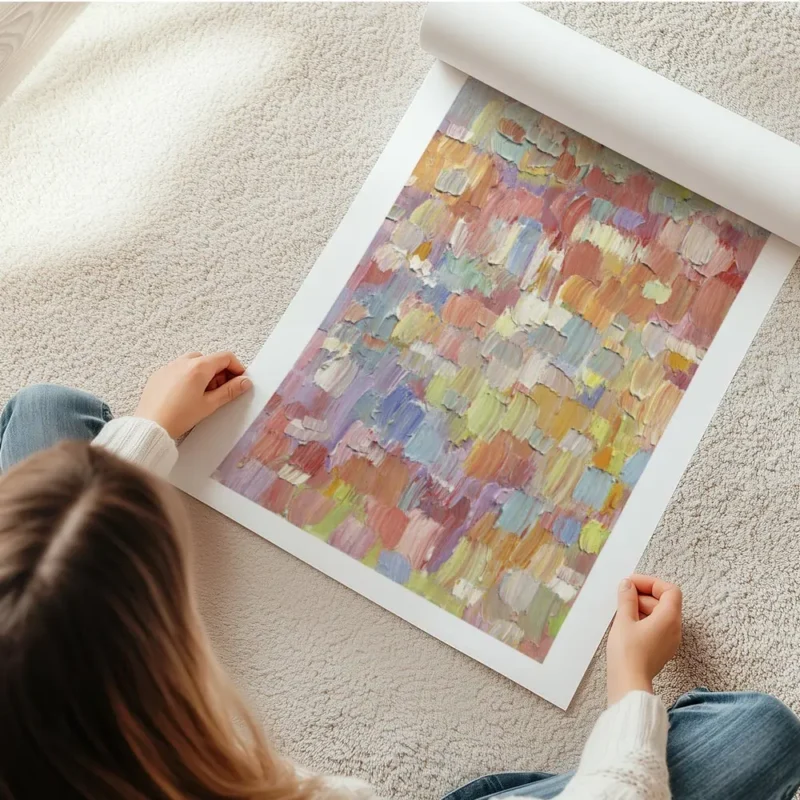 affiche aux traits de peinture colores et textures rappelant un coup de pinceau en rouleau.webp