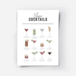 affiche avec 10 illustrations de cocktails classiques et leurs recettes typograp.webp