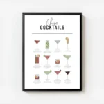 affiche avec 10 illustrations de cocktails classiques et leurs recettes typograp avec cadre.webp