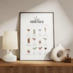 affiche avec 10 illustrations de cocktails classiques et leurs recettes typograp meuble.webp