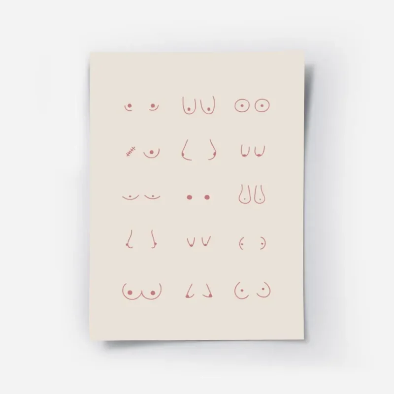 affiche avec 15 representations minimalistes de poitrines feminines de different.webp