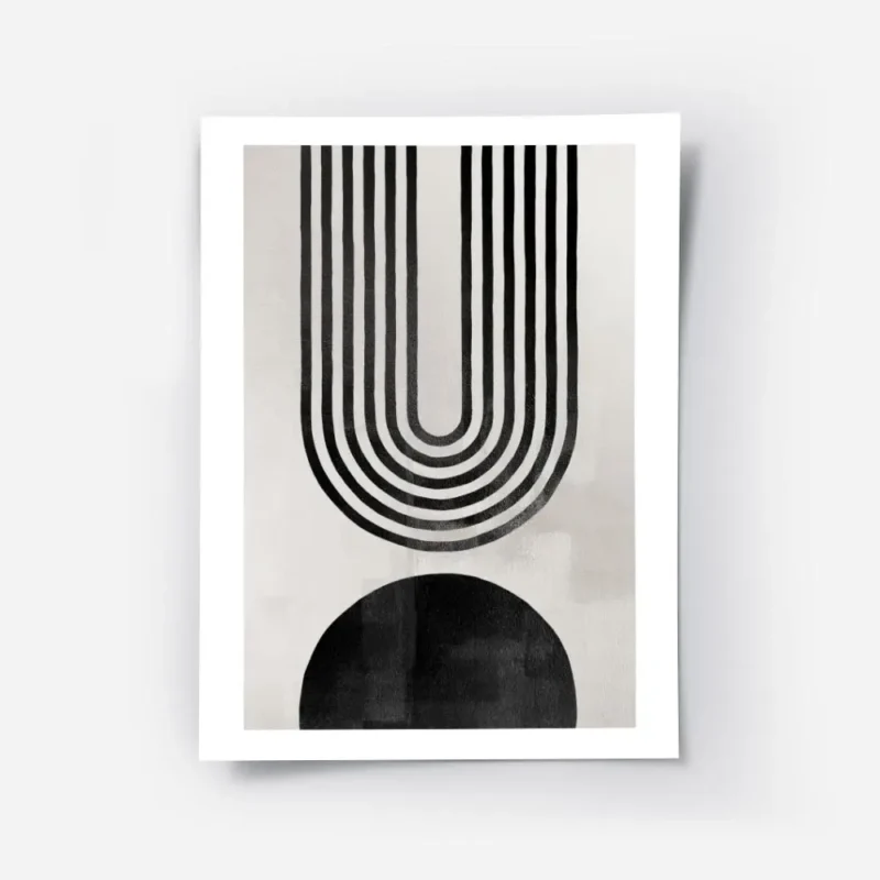 affiche avec arche abstraite en noir composee de lignes et forme noire sur fond .webp