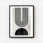 affiche avec arche abstraite en noir composee de lignes et forme noire sur fond avec cadre.webp