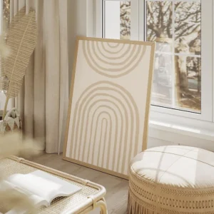 affiche avec arches peintes beiges sur fond clair style graphique moderne typogr salon beige.webp