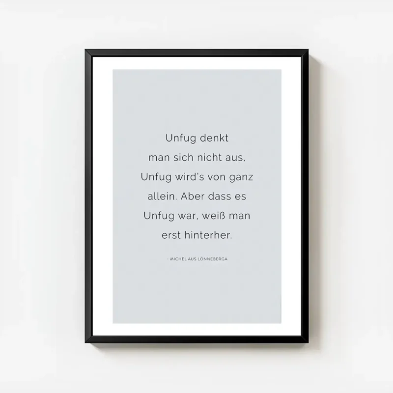 affiche avec citation de michel aus lonneberga en typographie noire sur fond gri avec cadre.webp