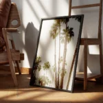 affiche avec de grands palmiers luxuriants setirant vers un ciel bleu clair natu encadre.webp