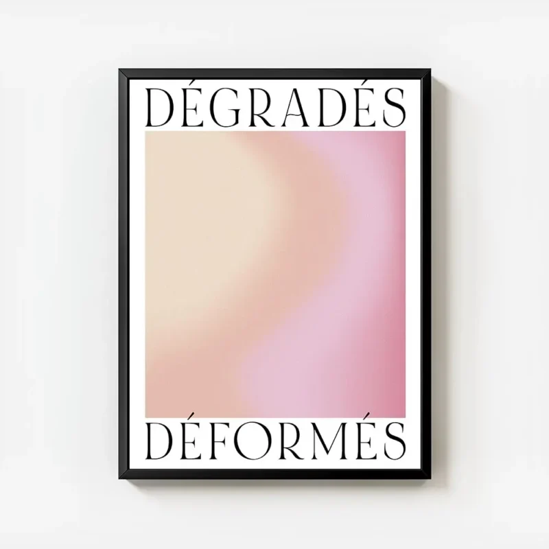 affiche avec degrade de couleurs orange rose et jaune aux textures granuleuses t avec cadre.webp