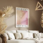 affiche avec degrade de couleurs orange rose et jaune aux textures granuleuses t salon.webp