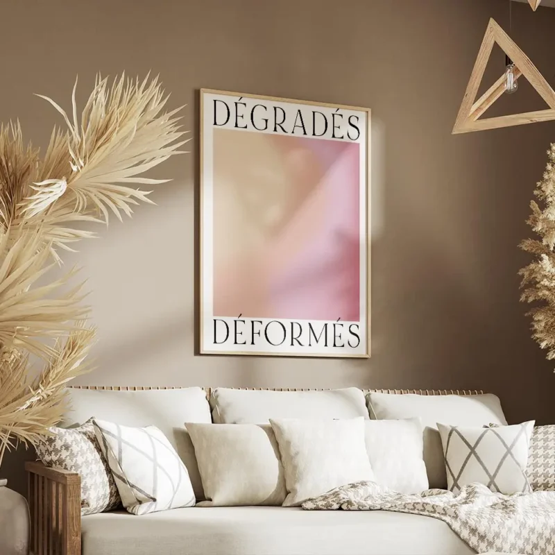 affiche avec degrade de couleurs orange rose et jaune aux textures granuleuses t salon.webp