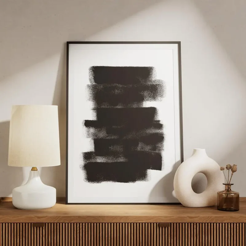 affiche avec des bandes noires horizontales et verticales avec un effet de pince meuble.webp