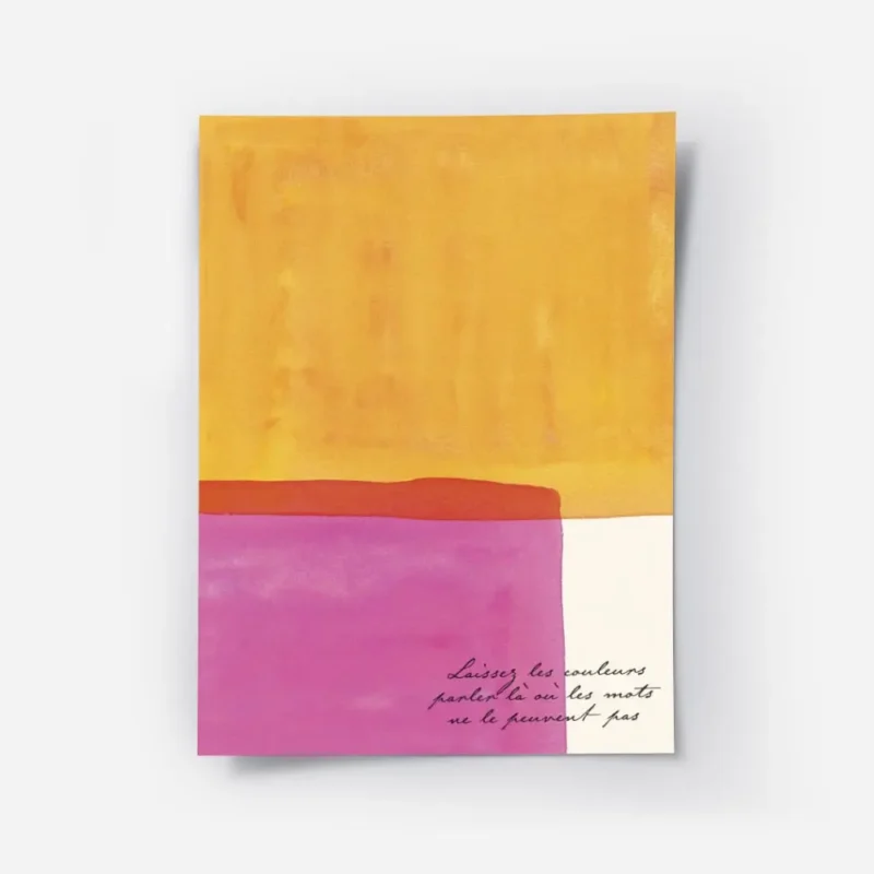 affiche avec des blocs de couleur jaune orange et rose fuchsia et la phrase lais.webp