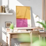affiche avec des blocs de couleur jaune orange et rose fuchsia et la phrase lais bureau.webp