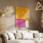 affiche avec des blocs de couleur jaune orange et rose fuchsia et la phrase lais salon.webp