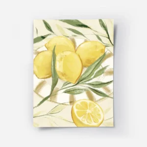 affiche avec des citrons jaunes et des feuilles vertes sur un fond clair dans un.webp