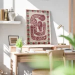 affiche avec des corps abstraits rouge beige fonce et vert presentant des yeux e bureau.webp