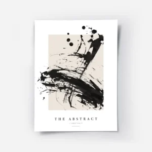 affiche avec des eclaboussures de peinture noire abstraite sur un fond beige et .webp