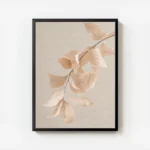 affiche avec des feuilles beiges et roses en cascade sur une branche sur un fond avec cadre.webp