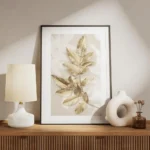 affiche avec des feuilles dorees delicates sur un fond clair decoration murale d meuble.webp