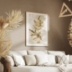 affiche avec des feuilles dorees delicates sur un fond clair decoration murale d salon.webp