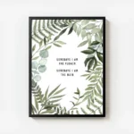 affiche avec des feuilles et branches vertes claires et foncees entourant la typ avec cadre.webp