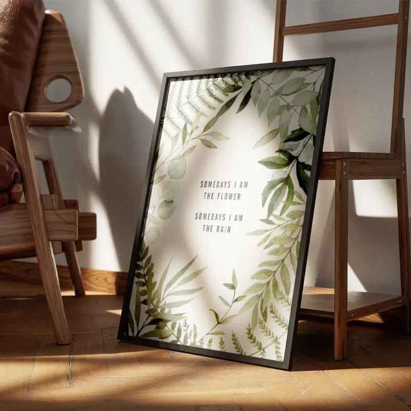 affiche avec des feuilles et branches vertes claires et foncees entourant la typ encadre.webp